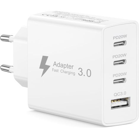 Chargeur USB C, 50W 4 Port Prise USB C Chargeur Rapide Multiple Chargeur Type C Charge Rapide Adaptateur Secteur USBC Bloc Chargeur pour 17 16 15 14 13 12, iPad, Galaxy S25 S24 (1/5)