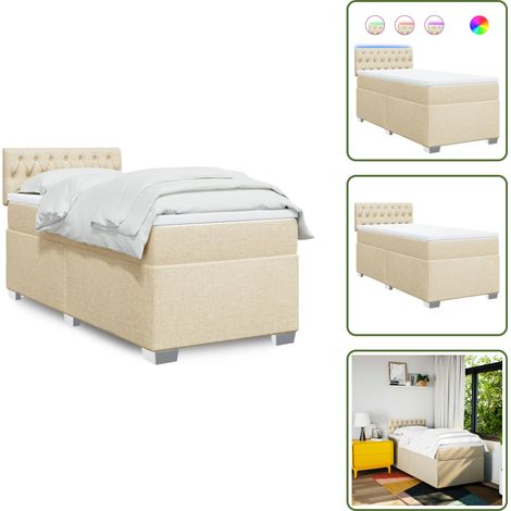 Sommier à lattes de lit et matelas Crème 90x190 cm Tissu - Lit Plateforme - Lit Crédence - Lit Design - Sommier Tapissier - Matelas Ressorts Ensachés (1/5)