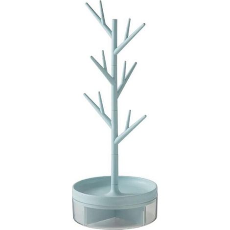 Portagioie a forma di ramo con base girevole e scomparto ad albero, utilizzabile come organizer da appendere per anelli, collane e bracciali, adatto a soggiorni, uffici, ecc. Blu (1/3)
