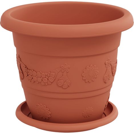 Juego de 24 maceteros cilíndricos modernos para interior y exterior 26 x 21,5 cm plástico rojo ladrillo 020056121 (1/5)