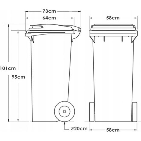 Poubelle d'extérieur jaune 240 l en plastique PEHD – Couvercle étanche – Roulettes en caoutchouc – Poignée ergonomique pour transport facile