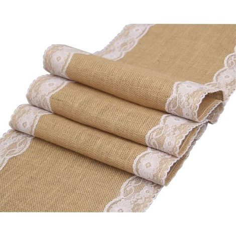 3 piezas de camino de mesa de yute blanco con encaje, 27530 cm, decoración de cocinas rústicas, despedidas de soltera y fiestas (1/5)