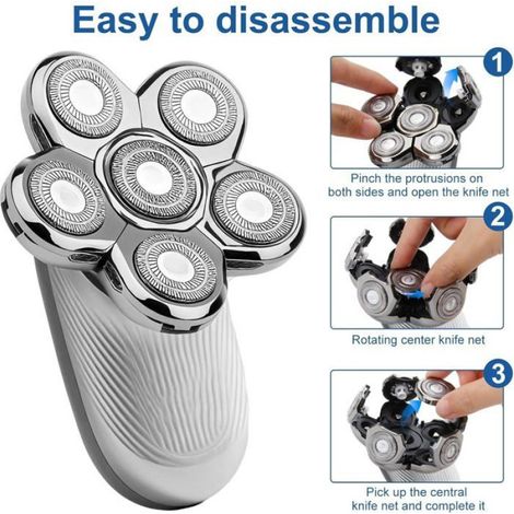 6D Têtes Rasoir Tete Chauve Homme De Remplacement 75 Mm, Lames Rotatives Acier Inoxydable, Compatible Tondeuse Crâne Et Rasoir Têt (1/4)