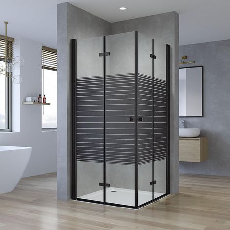 Duschkabine Eckeinstieg 75x90x187cm 180º Doppel Falttür Schwarz Duschabtrennung 5mm ESG-Sicherheitsglas – AQUALAVOS Eckdusche (1/5)