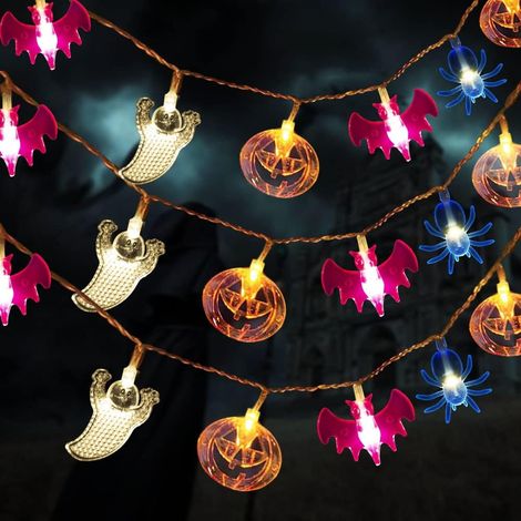 Guirlande lumineuse d'Halloween 2 m - 20 LED - Citrouilles, fantômes, chauves-souris, araignées - Piles (1/5)