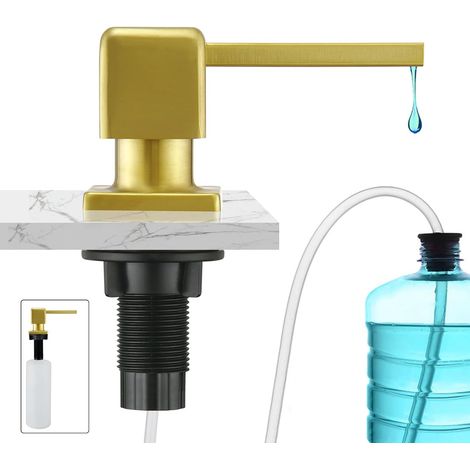 Distributeur de Savon Encastrable, Distributeur Savon Liquide Encastrable avec Bouteille 500ML et Ensemble de rallonge de 1,0 m, Distributeur Savon Evier Cuisine Rotatif à 360°,Or'Or(carrée)'Or(carrée