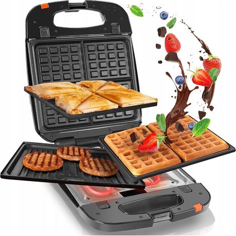 Tostapane, grill e macchina per waffle multifunzione Duronic SWM60 1200W - 3 in 1