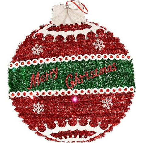 Palla di Natale - Luce LED - 40 x 4 cm - Rosso, Argento, Bianco - Plastica Polipropilene