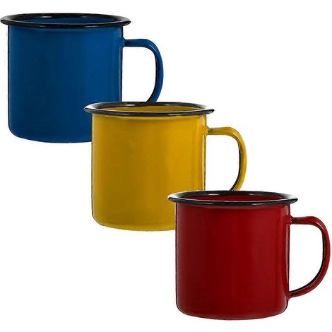 3er-Set bunte Emaillebecher, schlichte Emaillebecher, handliche Emaille-Trinkbecher für Zuhause-6.5X6.5X6CM (1/3)