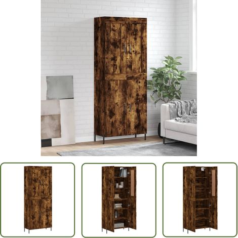 The Living Store Buffet haut Chêne fumé 69,5x34x180 cm Bois d'ingénierie - Buffet Design - Meuble Rangement - Armoire Élégante - Mobilier Salon - Commode Moderne (1/5)