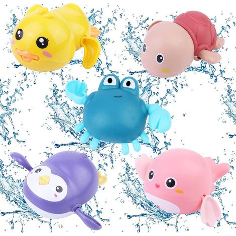 Juguetes De Bañera - Set De 5 Animales Para Bañera Y Piscina - Tortuga Delfín Cangrejo Pato Y Vaca - Para Niños De 1 A 3 Años (1/5)