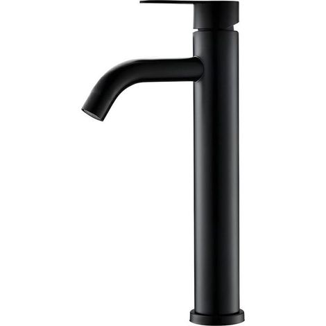 Schwarzer Waschtischhahn, Einhebelmischer mit 60 cm langem Anschlussschlauch für Aufsatzwaschbecken, wassersparend (1/4)