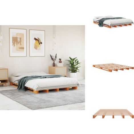 Lit de palette sans matelas cire marron 140x200 cm pin massif - Lit Plateforme - Lit Bois - Lit Design - Lit Campagne - Lit Double (1/5)