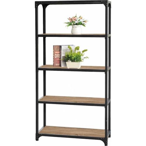 Scaffale libreria in metallo nero 8131156 cm 5 ripiani in legno dou - gicos