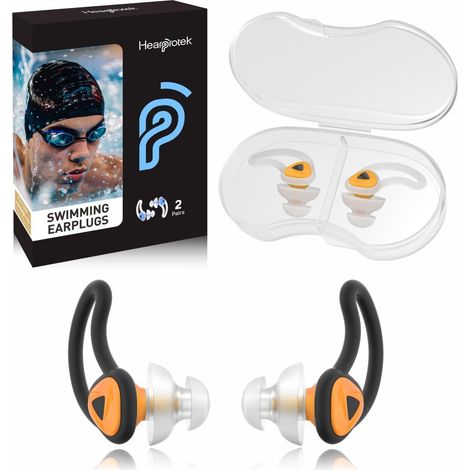 Schwimm-Ohrstöpsel 2 Paar, Silikon Wasserdicht, Wiederverwendbar, Orange (1/5)