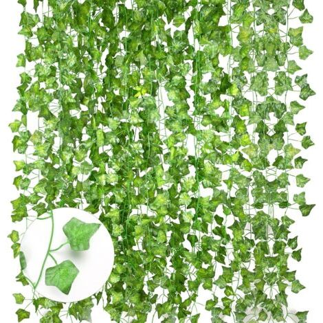 royaluxe-Lot de 12 lierres artificiels, 2, guirlande de lierre artificielle, pour décoration de chambre, de mariage, de fête, de jardin, décoration murale (1/5)