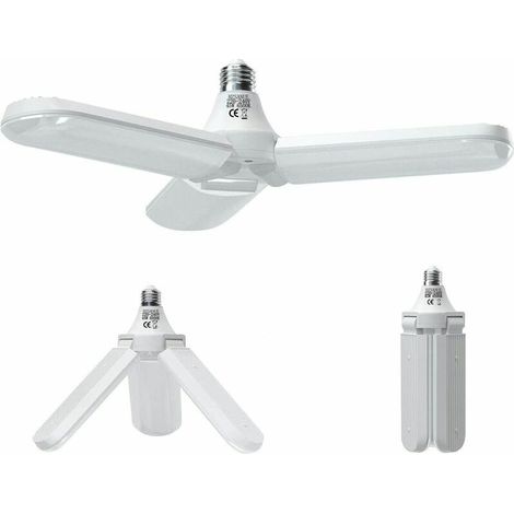Lampe Garage E27 45W, Blanc Froid 6500K 4000Lm Lampe Atelier Déformable avec 3 Panneaux Ajustables, éclairage Plafond LED, pour Garages, Entrepts, Gymnases (lot de 1)[Classe énergétique F], Ensoleillé (1/4)