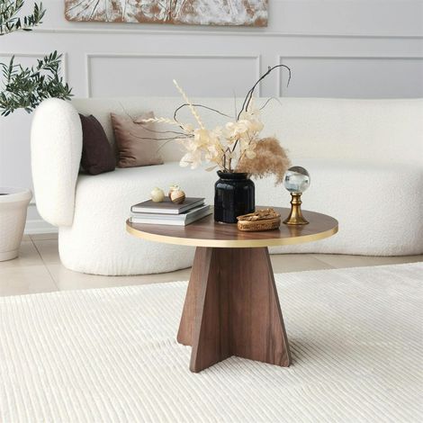 Pier Import – Table basse ronde effet noyer – Pieds trapèze – Dimensions 60x60x40 cm – MDF mélaminé résistant aux rayures – Design moderne (1/5)