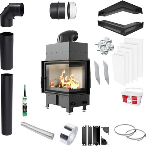 Kamineinsatz KRATKI FLOKI S Rechts 8kW KOMPLETTSET für EINBAU Ø 160 (1/5)