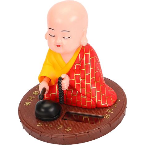Petit moine solaire, statuette de Bouddha à hocher et frapper, pour tableau de bord de voiture, décoration de bureau ou de maison, cadeau du Nouvel An chinois, rouge (1/5)