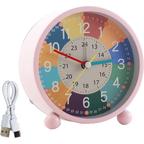 Kinderwecker von Axroad Mall mit Nachtlichtfunktion, farbigen Tasten, USB-Ladefunktion, geräuschlos, Zeiteinstellung, gut lesbar, tragbar, Metall, 11,5 x 5 x 12 cm, rosa (1/5)