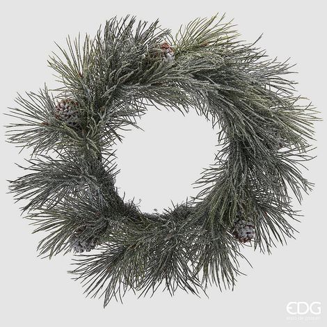 EDG Enzo De Gasperi Pino con Pigne Corona di Natale Innevato D 60 Cm White Green