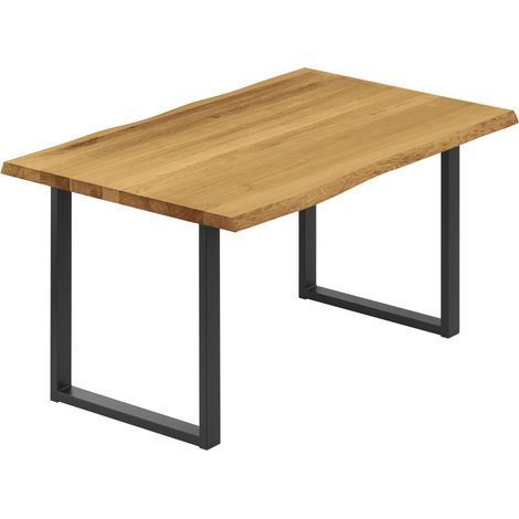 LAMO Manufaktur Esstisch Küchentisch, mit Baumkante 120x80x76 cm (AxBxH), Loft, Rustikal / Schwarz, LEB-01-A-003-9005L