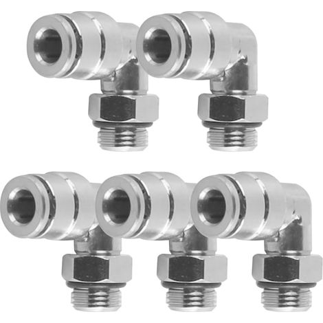 5 - Raccord Pneumatique - Coude Laiton - Filetage Mâle 1/8" - Connexion Push To Connect Pour Tube 6mm - Industriel - Argent - 6x1/8" (1/5)
