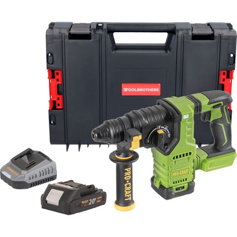 Procraft PHA30bb Trapano a percussione a batteria 20 V 2,8 J SDS plus Brushless + 1x batteria 2,0 Ah + caricabatteria + valigetta porta attrezzi RHINO (1/5)