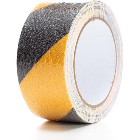 Ruban antidérapant 5 m x 5 cm noir jaune, forte adhérence intérieur extérieur, autocollant, étanche et résistant aux UV, idéal pour escalier sol échelle béton bois entrepôt garage (1/4)