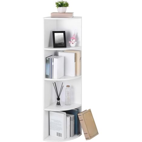 Étagère d'angle à 4 Niveaux, Étagères de Rangement Autoportantes, Bibliothèque en Bois, pour Cuisine, Chambre, Salon, Bureau, Blanche (1/5)