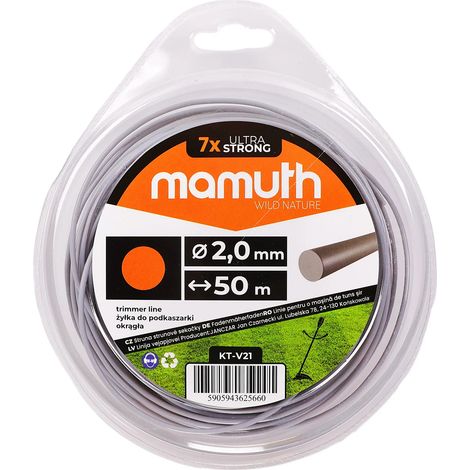 Fil pour tondeuse 2,0mm 50m rond, fil de rechange pour tête de coupe MAMUTH (1/2)