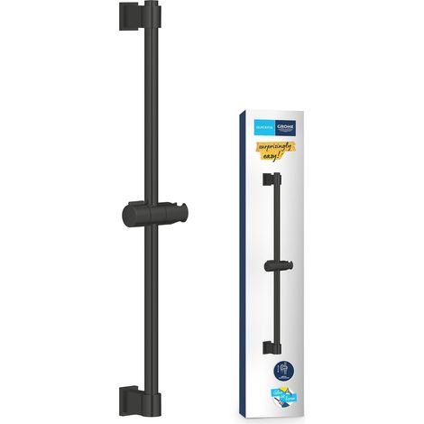 Barre de Douche 60cm, Diamètre 22mm, Curseur Coulissant et Pivotant, A Coller ou à Visser, Noir Mat, 277242431 (1/5)