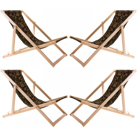 4 chaises longues en bois et tissu camouflage (1/4)