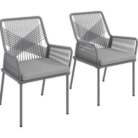 Set de 2 sillas de jardín de ratán con reposabrazos y cojín gris oscuro (1/5)