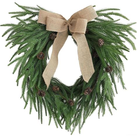 Couronne de Noël en Pin de Norfolk Réaliste en de Cœur avec en pour jute, Décoration Festive en Plastique Vert 50cm pour Maison(B) (1/5)