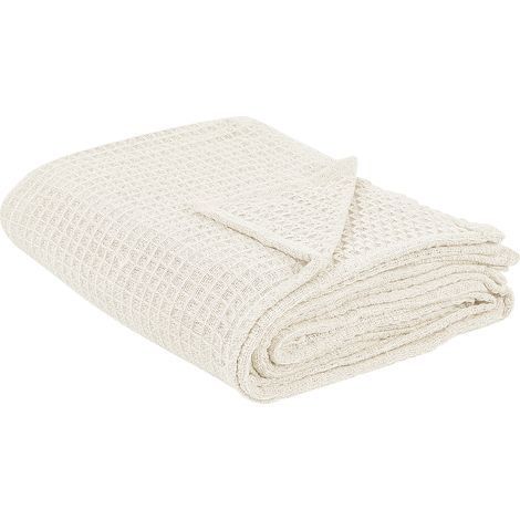 Colcha de algodón relieve gofre textiles sala de estar dormitorio beige claro 200 x 220 cm Chagyl