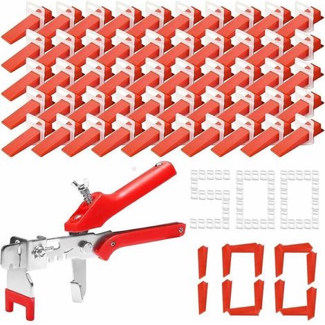 Kit di livellamento per piastrelle con 500 cunei di livellamento per piastrelle da 2 mm, 100 cunei di livellamento riutilizzabili e 1 pinza per piastrelle per la posa di piastrelle su pareti e pavimen (1/4)