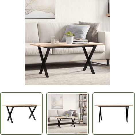 Bois de pin - Table basse cadre en X 100x50x45 cm bois de pin massif et acier (1/5)
