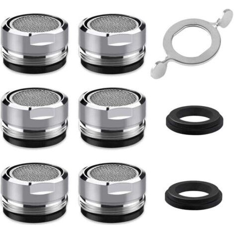 Mousseur Robinet M24, 6 Pièces Aerateur Robinet Economie Eau Avec Filtre en Acier Inoxydable et ABS, comprendre 8 joints et 1 clé à Mousseur chromée pour Robinet Lavabo de Salle de Bain et Cui (1/4)