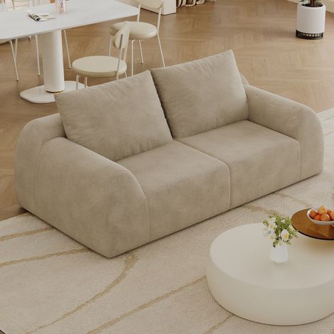 Divano in schiuma a 2-3 posti, divano lineare per soggiorno e appartamento senza struttura rigida, confortevole rivestimento in ciniglia, 190x95x85 cm, Verde kaki (1/5)