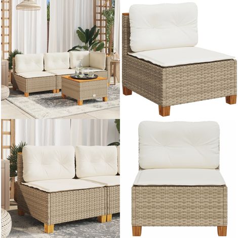 vidaXL Gartensofa ohne Armlehnen mit Kissen Beige Poly Rattan (1/5)