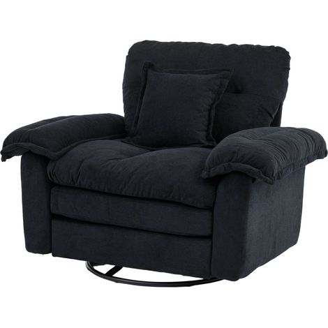 Poltrona girevole 360° in ciniglia nera con cuscino di supporto, poltrona relax oversize (1/5)