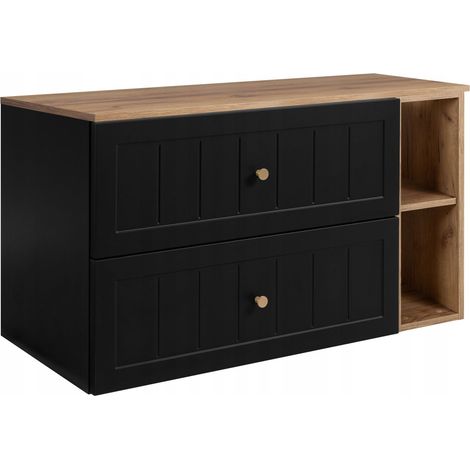 Meuble de Salle de Bain Gusto 80 cm - Noir et Chêne - Design Élégant - Soft Close (1/5)