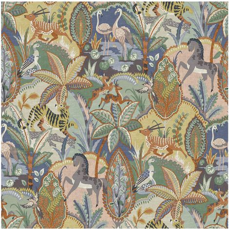Animal Garden Wallpaper Green Orange Multicoloured Paste The Wall Vinyl Jungle (1/4)