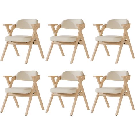 Juego de 6 sillas de comedor plegables de madera y lino beige con reposabrazos MODENUIT (1/5)