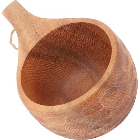 Mug en bois de 220 ml pour le camping, isotherme, finement poli, avec anse, idéal pour la randonnée, motif écaille de tortue et un trou. (1/5)