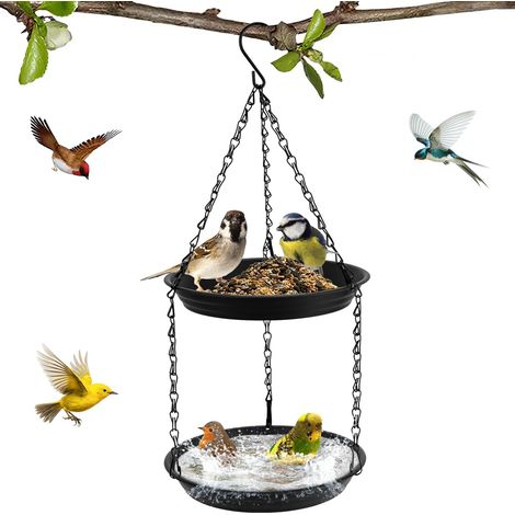 Oiseaux Exterieur à Suspendre - Mangeoire à Oiseaux à Deux Niveaux Bain d'oiseaux pour Oiseaux Sauvages Decoration Balcon pour Jardin (1/5)