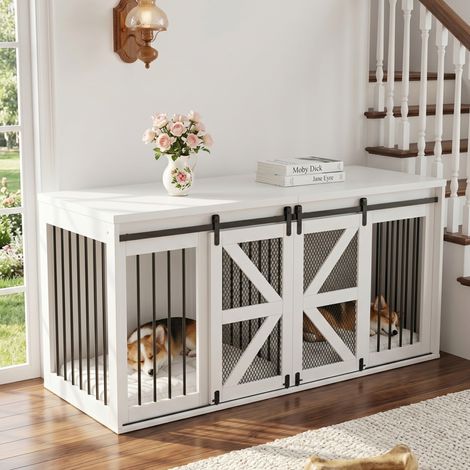 Cage pour chien double 160x60x75 cm blanche HAVRYA (1/5)