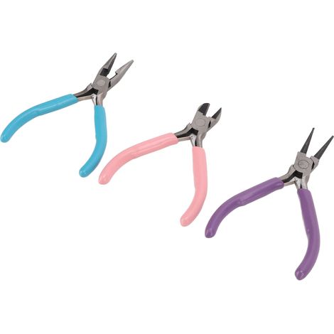 Ensemble d'outils de bricolage de pinces à bijoux en acier à haute teneur en carbone (3 pièces) : pince à bec effilé, pince à bec coudé et pince à bec rond. (1/5)